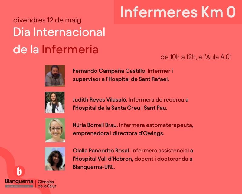 Taula rodona Infermeres km 0, pel Dia Internacional de la Infemeria, 12 de maig, de 10 a 12h a l'Aula A.01 de la Facultat de Ciències de la Salut.