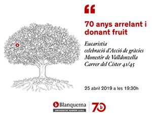 Blanquerna celebra l'Eucaristia de celebració dels 70 anys de la institució