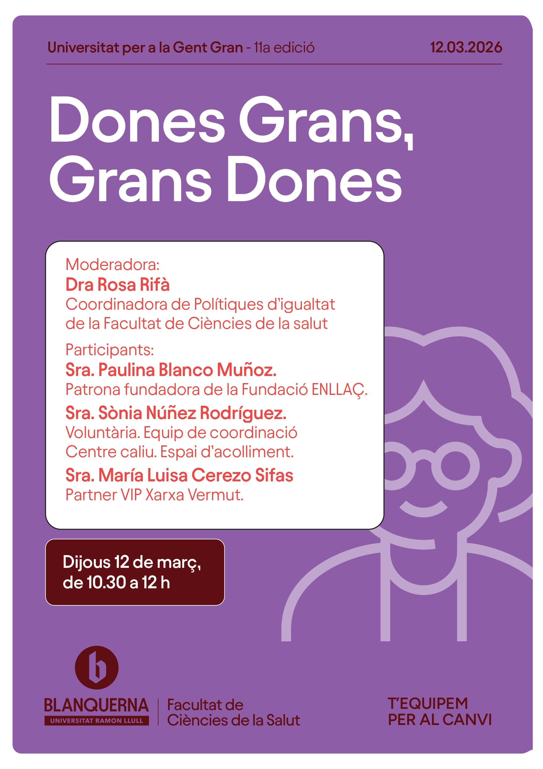 Cartell oficial de la xerrada de la Universitat per a la Gent Gran "Dones Grans, Grans Dones"